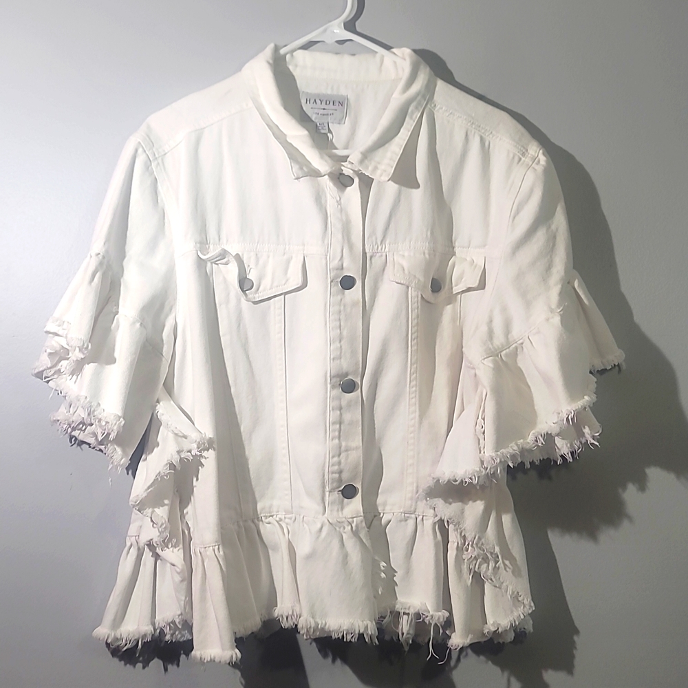 White jean jacket button up collar